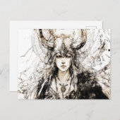 Viking Pen Drawing of a Norse Goddess Freyja Briefkaart (Voorkant / Achterkant)