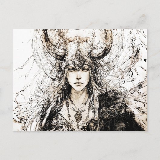 Viking Pen Drawing of a Norse Goddess Freyja Briefkaart (Voorkant)