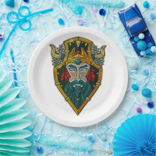 Viking Portret Metallic look Papieren Bordje (Feest)