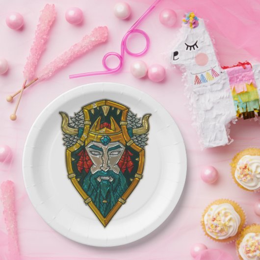 Viking Portret Metallic look Papieren Bordje (Feest)