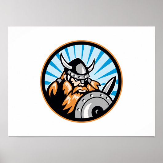Viking Raider Barbarian Warrior Retro Poster (Voorkant)