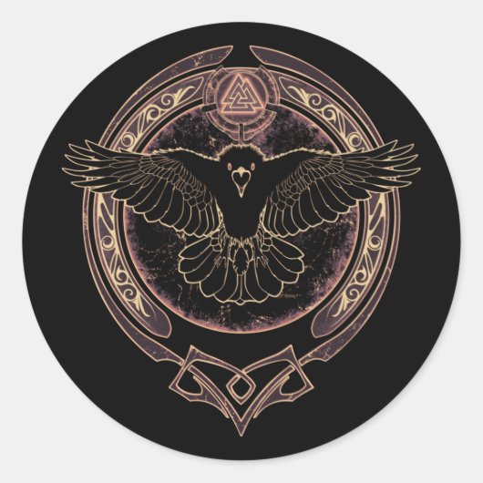 Viking Raven Munin en Valknut Classic Ronde Stok Ronde Sticker (Voorkant)