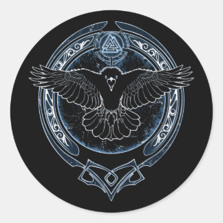 Viking Raven Munin en Valknut Ronde Sticker