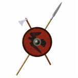 Viking Raven Shield and Weapons Fotobeeldje Magneet<br><div class="desc">Een 3D-weergave van een Viking-schild samen met een strijdbijl en een speer. Het schild is versierd met een zwarte raaf (Corvus corax) geschilderd op rood leer. Voeg je eigen tekst toe. De methoden en materialen die werden gebruikt bij de bouw van Viking-schilden varieerden met plaats en tijd. Deze reconstructie is...</div>