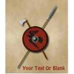 Viking Raven Shield and Weapons Fotobeeldje Magneet<br><div class="desc">Een 3D-weergave van een Viking-schild, samen met een slagbijl en speer die op een oud afbeelding op papier of op een ouderwetse achtergrond worden aangebracht. Het schild is versierd met een zwarte balk (Corvus corax) die op rood leder is geverfd. Voeg je eigen tekst toe. De methoden en materialen die...</div>