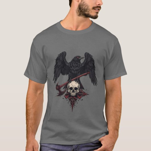 Viking Raven Skull T-shirt Mannen T-shirts (Voorkant)