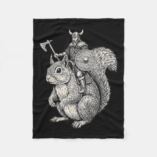 Viking Riding Squirrel Funny Warrior Art Fleece Deken (Voorkant)