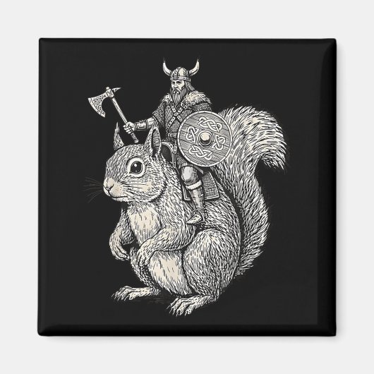 Viking Riding Squirrel Funny Warrior Art Magneet (Voorkant)