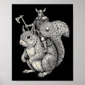 Viking Riding Squirrel Funny Warrior Art  Poster (Voorkant)