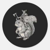 Viking Riding Squirrel Funny Warrior Art Ronde Sticker (Voorkant)