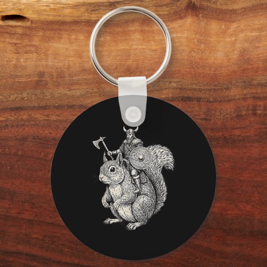 Viking Riding Squirrel Funny Warrior Art Sleutelhanger (Voorkant)