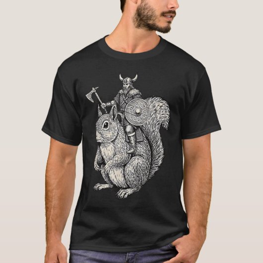 Viking Riding Squirrel Funny Warrior Art  T-shirt (Voorkant)