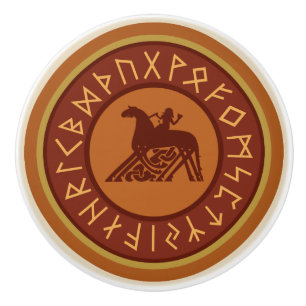 Viking Runes, Odin en Sleipnir Illustratie Keramische Knop