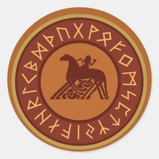 Viking Runes, Odin en Sleipnir Illustratie Ronde Sticker (Voorkant)