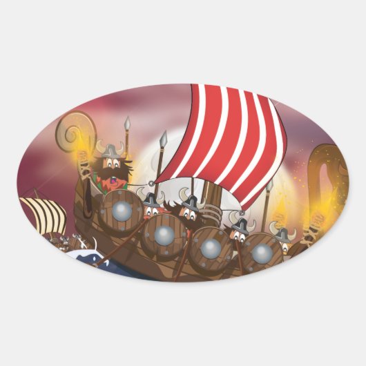 Viking schepen invasie vloot ovale sticker (Voorkant)
