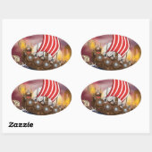 Viking schepen invasie vloot ovale sticker (Vel)