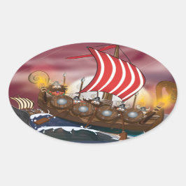 Viking schepen invasie vloot ovale sticker