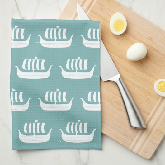 Viking schepen keukenhanddoek (Quarter Fold)