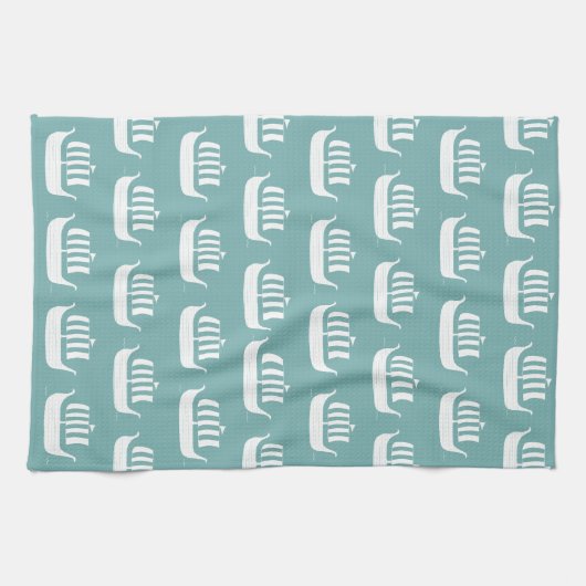 Viking schepen keukenhanddoek (Horizontaal)
