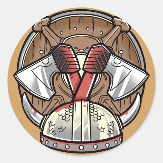 Viking Schild Cartoon Logo Ronde Sticker (Voorkant)
