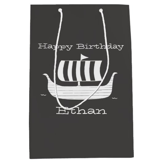 Viking schip/beugboot met aangepaste achtergrondkl medium cadeauzakje (Voorkant)