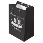 Viking schip/beugboot met aangepaste achtergrondkl medium cadeauzakje (Voorkant Gekanteld)