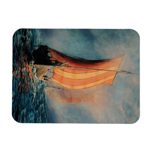 Viking schip dat op Zee/Oceaan vaart in mist, lang Magneet (Horizontaal)