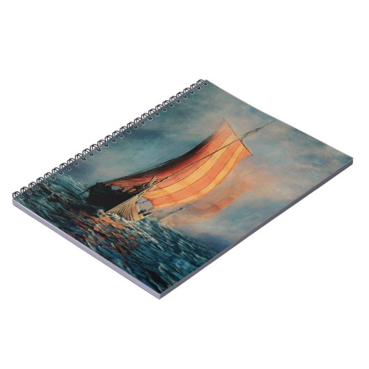 Viking schip dat op Zee/Oceaan vaart in mist, lang Notitieboek (Linkerzijde)