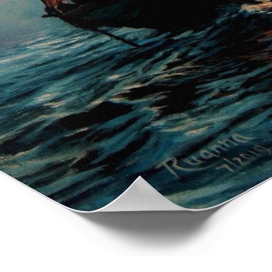 Viking schip dat op Zee/Oceaan vaart in mist, lang Poster (Hoek)