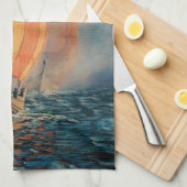 Viking schip dat op Zee/Oceaan vaart in mist, lang Theedoek (Quarter Fold)