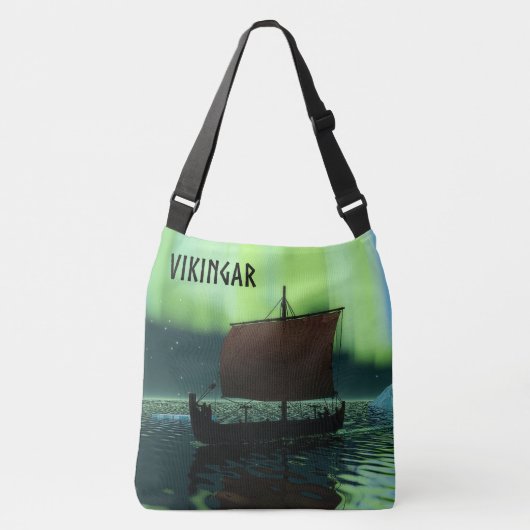 Viking-schip en Noorderlicht Crossbody Tas (Voorkant)