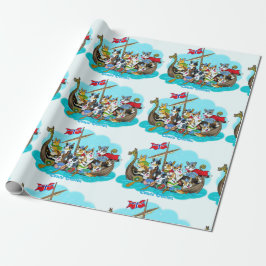Viking schip gevuld met Corgis Cadeaupapier
