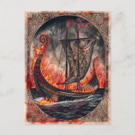 Viking-schip in brand gestoken tijdens begrafenisr feestdagenkaart