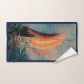 Viking schip/lange boot op de oceaanblauwe trim bad handdoek (Handdoek)