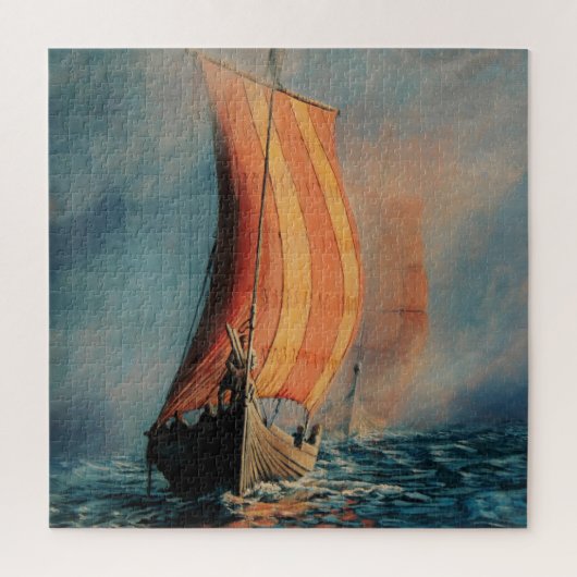 Viking schip/lange boot/op zee/mannen in de boot legpuzzel (Verticaal)