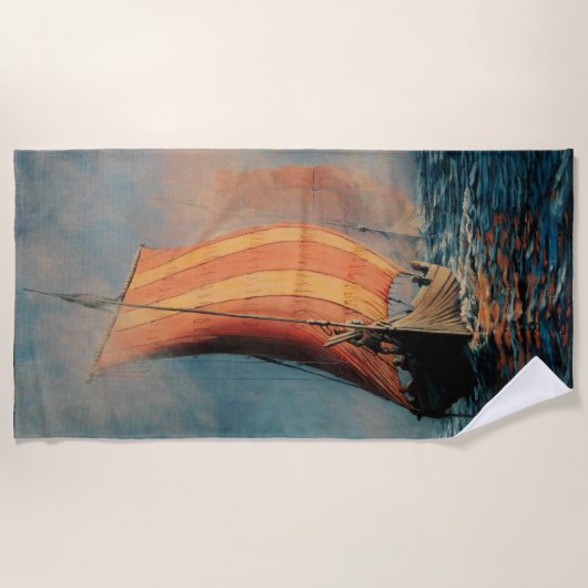 Viking schip/lange boot op zee, pijplijn strandlaken (Voorkant)