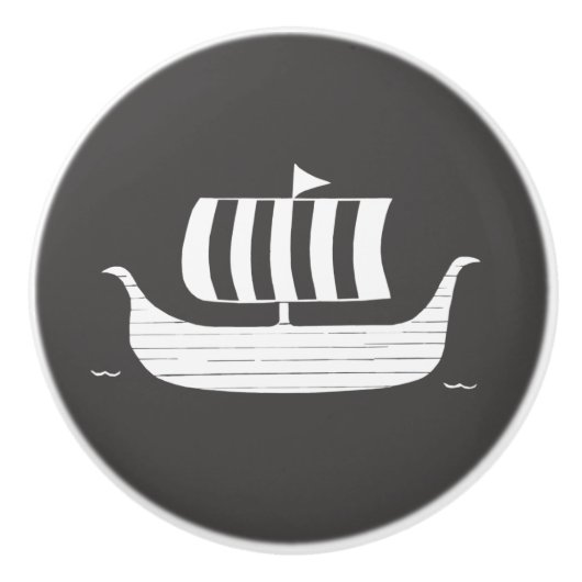Viking schip/longboot met aangepaste achtergrondkl keramische knop (Voorkant)