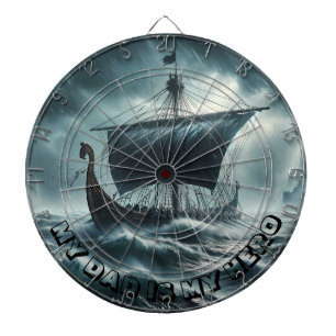 VIKING SCHIP - MIJN vader is mijn held, aanpasbaar Dartbord