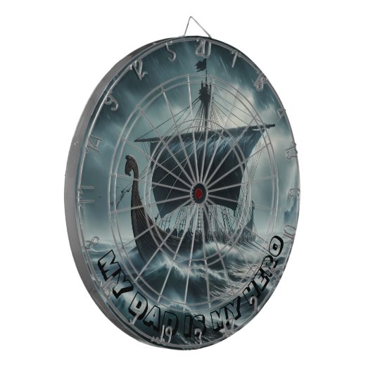 VIKING SCHIP - MIJN vader is mijn held, aanpasbaar Dartbord (Voorkant Links)