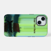 Viking schip onder het noorderlicht iPhone 15 case (Achterkant horizontaal)