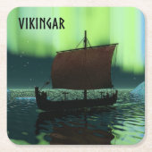 Viking-schip onder het noorderlicht kartonnen onderzetters (Voorkant)
