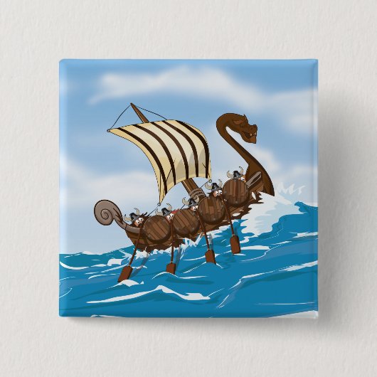 Viking schip vierkante button 5,1 cm (Voorkant)