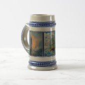 Viking schip zeilen, Zee mist, Viking mannen visse Bierpul (Voorkant links)