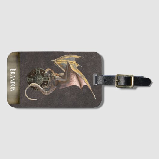 Viking Shield Dragon Bronze Oude Rustiek Bagagelabel (Voorkant (horizontaal))