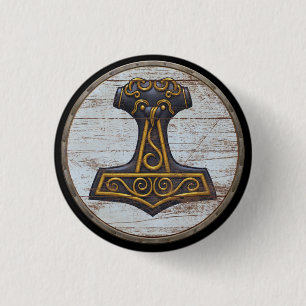 Viking Shield Emblem - Thors hamer Ronde Button 3,2 Cm