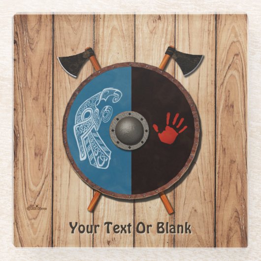 Viking Shield en bijlen Glazen Onderzetter (Voorkant)