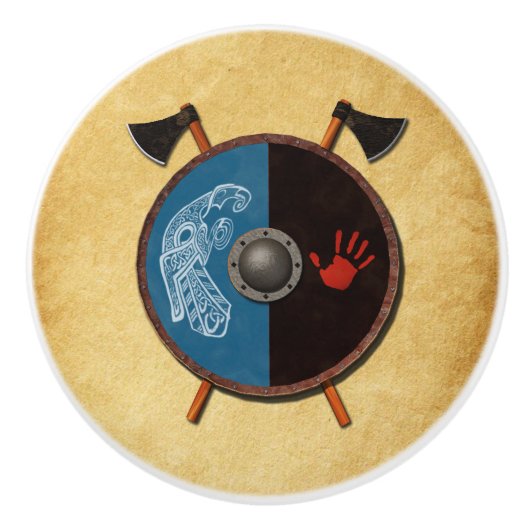 Viking Shield en bijlen Keramische Knop (Voorkant)