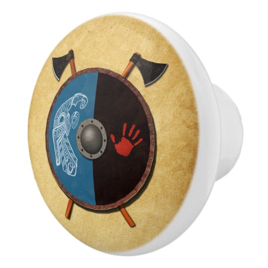 Viking Shield en bijlen Keramische Knop (Rechts)