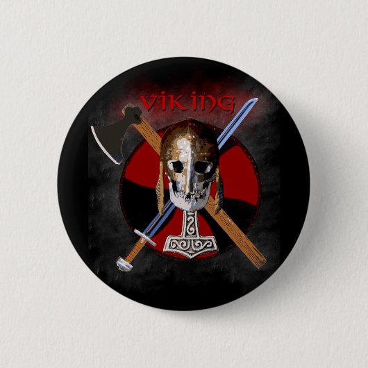 VIKING – Shield Skull Ronde Button 5,7 Cm (Voorkant)