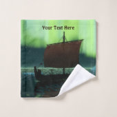 Viking Ship and Northern Lights Bad Handdoek (Wasdoekje)